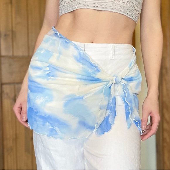 Y2K Vintage Heart Label Victoria’s Secret Sky Print Lettuce Trim Sheer Sarong M - Picture 2 of 7